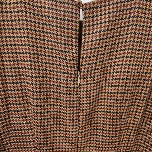 Moussy Checkered puff sleeve brown midi dress size small - Picture 5 of 8